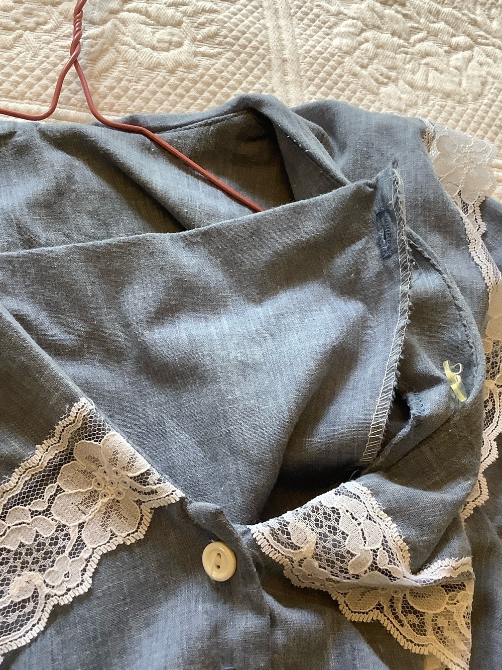 Vintage Prairie Blue Lace Collar Women's Dress - Picture 10 of 10